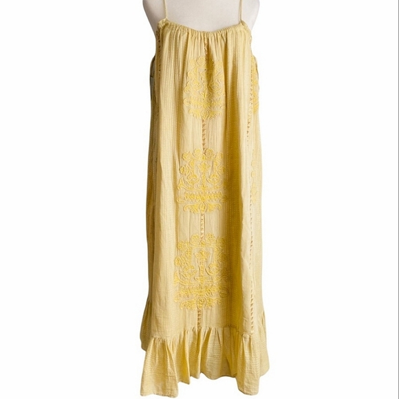 NWT Zara * Embroidered Maxi Long Dress Yellow - Picture 10 of 11
